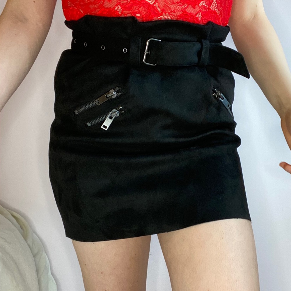 Black Belted Mini Skirt